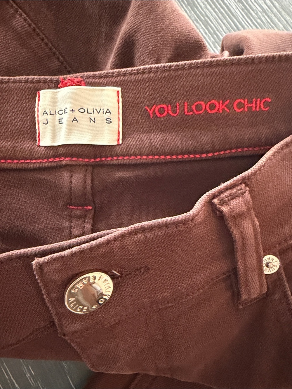 Alice & Olivia High-Rise Wide Leg Jeans in Chocolate Brown 29 - Picture 12 of 13